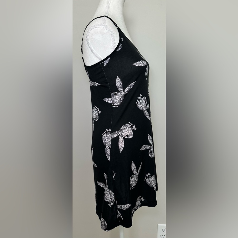 Playboy Intimates Black white Bunny Print Slip Dress Adjustable Straps Y2K 90s M - Picture 7 of 9